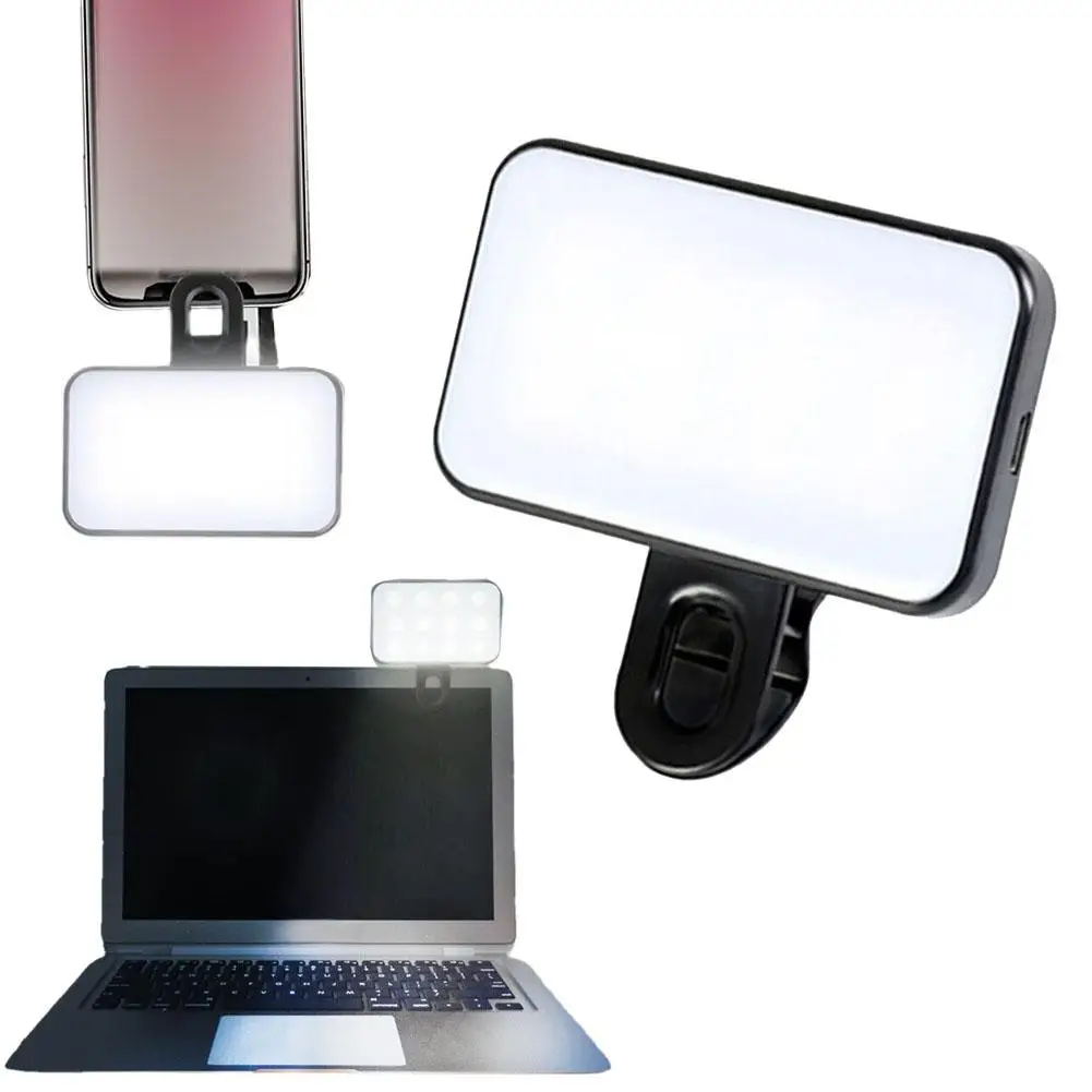 Portable LED Selfie Fill Light Rechargeable 3 Modes Adjustable Brightness Clip On For Phone Laptop Tablet Meeting Make Up