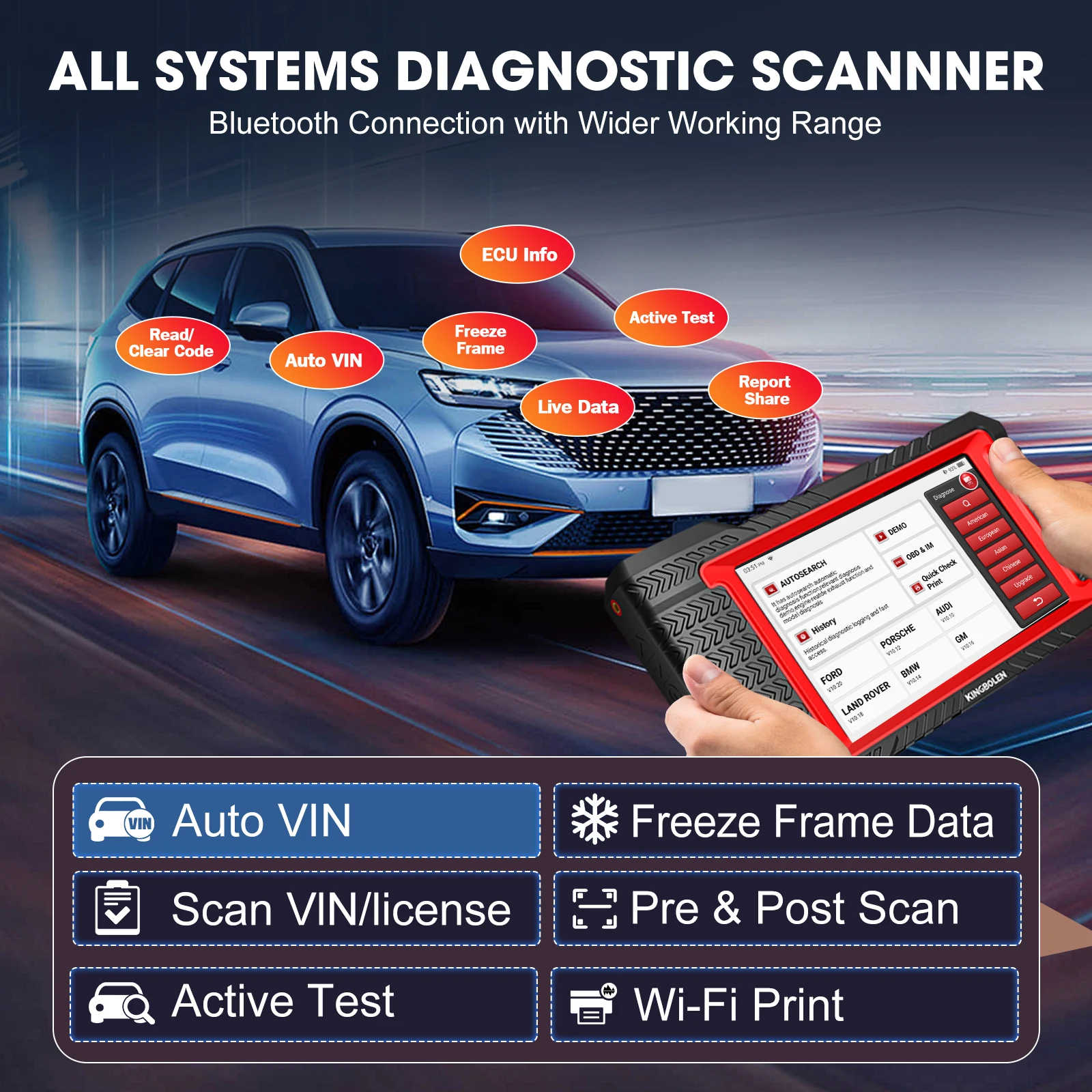 KINGBOLEN K7 Full System Diagnostic Tool Auto OBD2 Scanner 28 Resets ECU Coding Active Test 3 Years Free pk Thinkscan Max 2 4