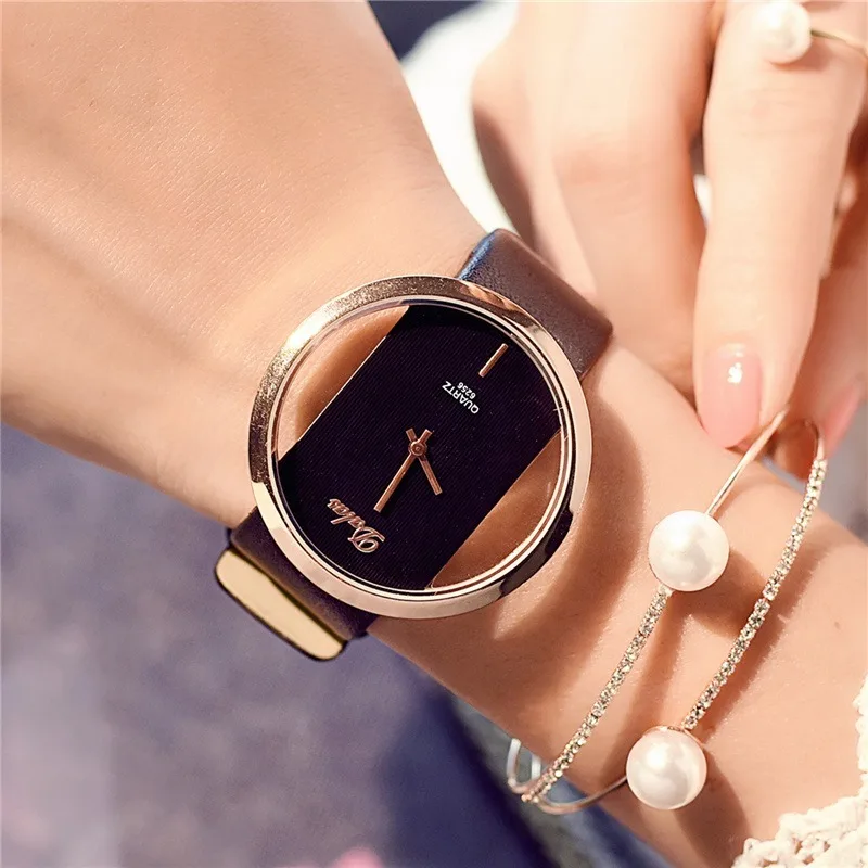 Famous Watch for Women Luxury Leather Skeleton Strap Watch Dress