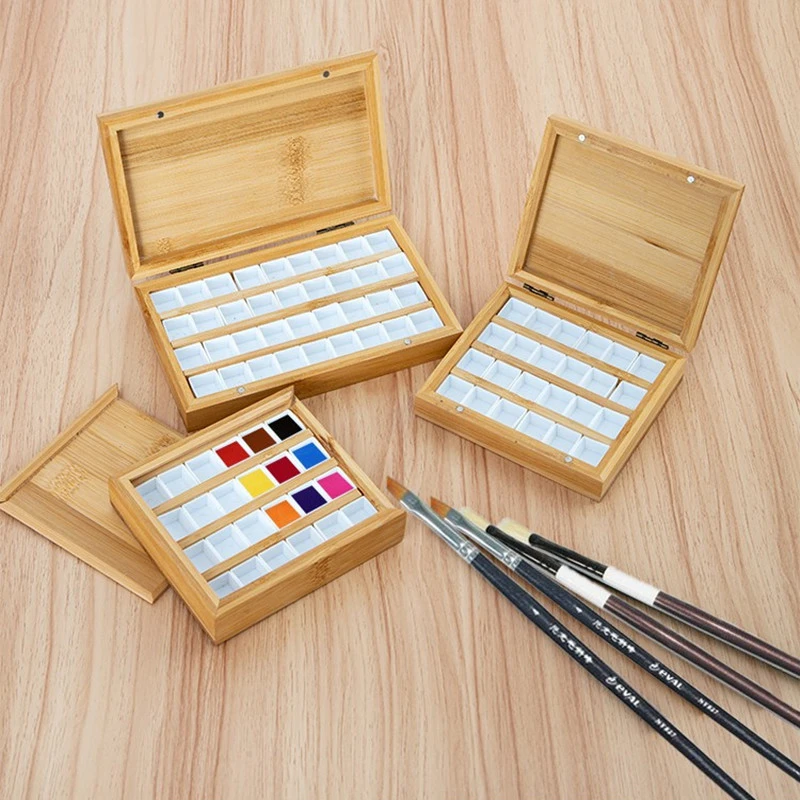 Paint Tray Color Palette Watercolor Palette 24 grid/36 grid watercolor paint box empty box bamboo wood wooden portable color painting art supplies