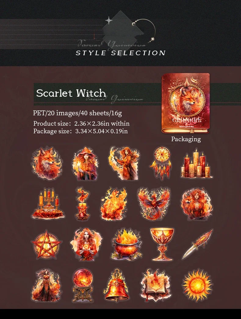 JIANWU 40 Sheets Sacred Grimoire Series Vintage Magic Witch Material Decor PET Sticker Creative DIY Journal Collage Stationery