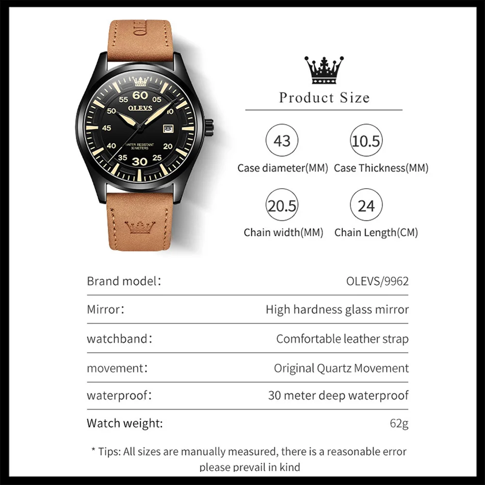 OLEVS Fashion Brand Quartz Watch for Men Casual Leather Strap Date Simple Dial Men's Watches Waterproof Wristwatch Reloj Hombre