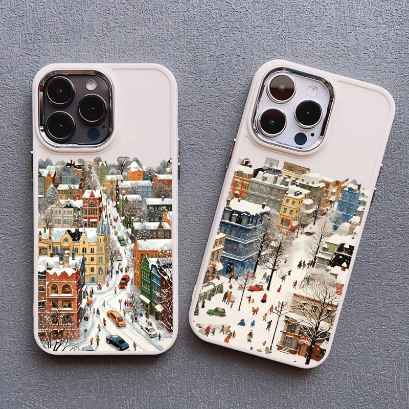 Die Stadt Winter Straße Schnee Szene Silikon Telefon Fall Für iphone 13 12 11 Pro Max 16 15 14 Pro Max Plus XR XS X 7 8 SE2 Abdeckungen – Detail 13