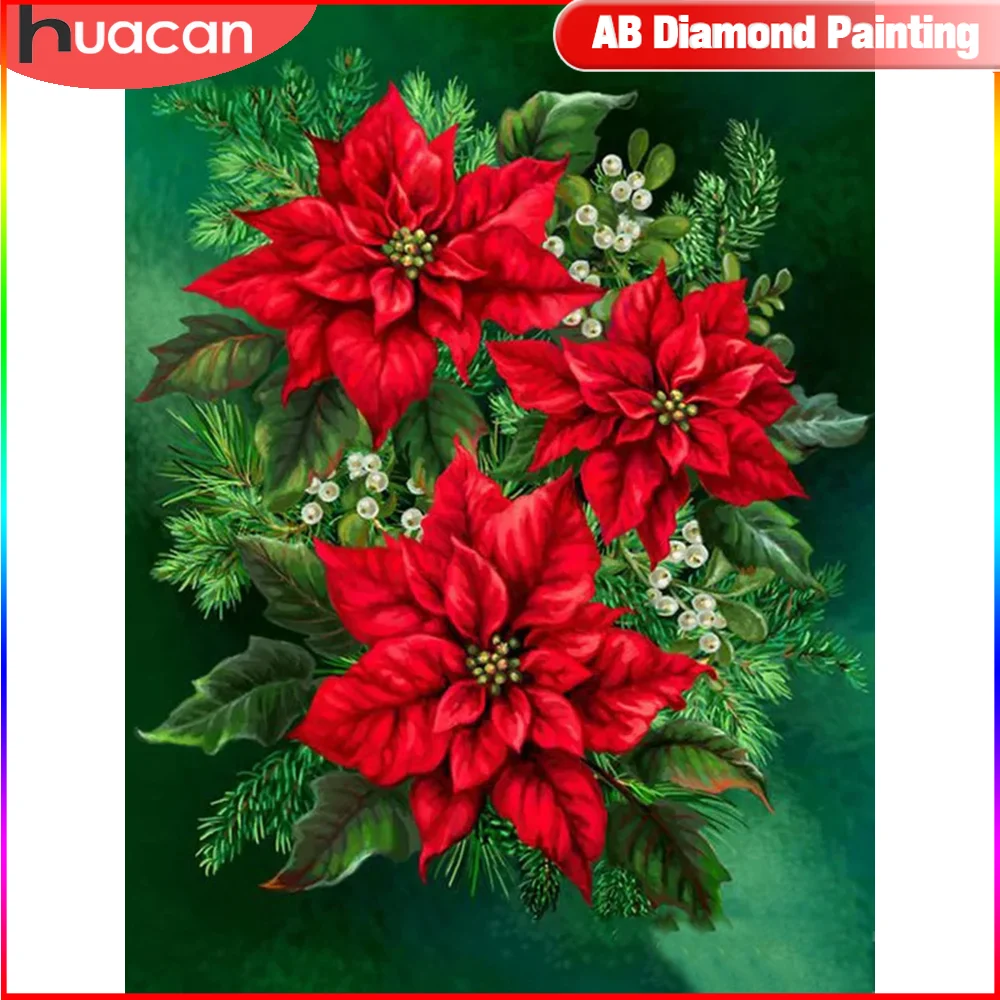 Diamond Painting Diamond Art Painting Kit Diamond Painting Set HUACAN Diamond Painting Complete Kit Flower Poinsettia Full Square Round Mosaic Fantasy 5D Home Decor