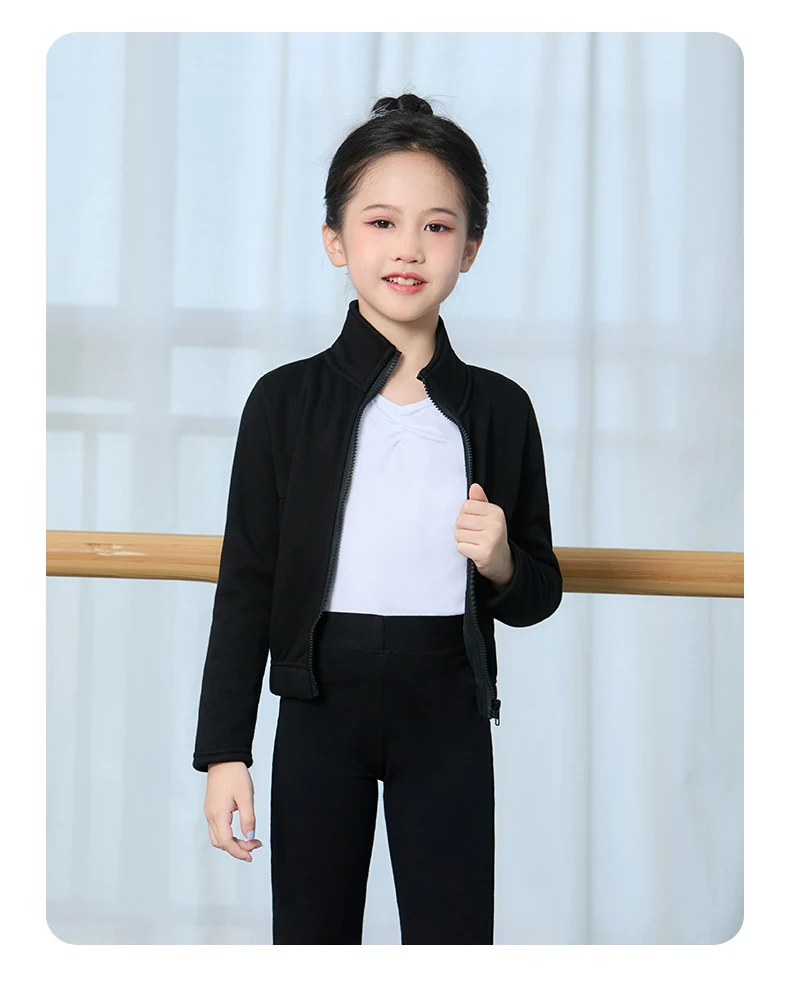 Mädchen Langarm Ballett Tops Rosa Samt Innentanz Jacke Thermo Zip Up Kinder Tanz Kleidung Winter Rollkragen Ballett Mantel – Detail 8