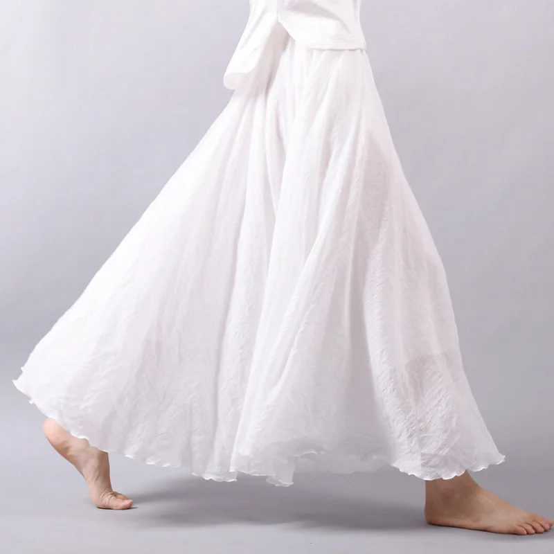 

Women's Elegant High Waist Linen Maxi Skirt 2022 Summer Ladies Casual Elastic Waist 2 Layers Skirts saia feminina