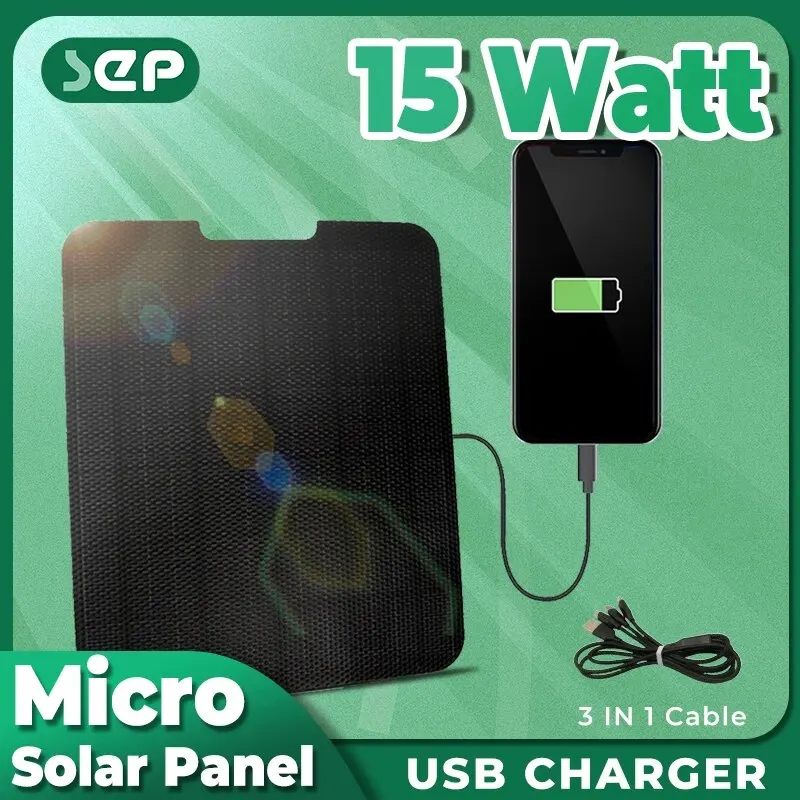 Security Camera Solar Panel 15W Outdoor 5V USB Charge IP67 Waterproof Monocrystalline