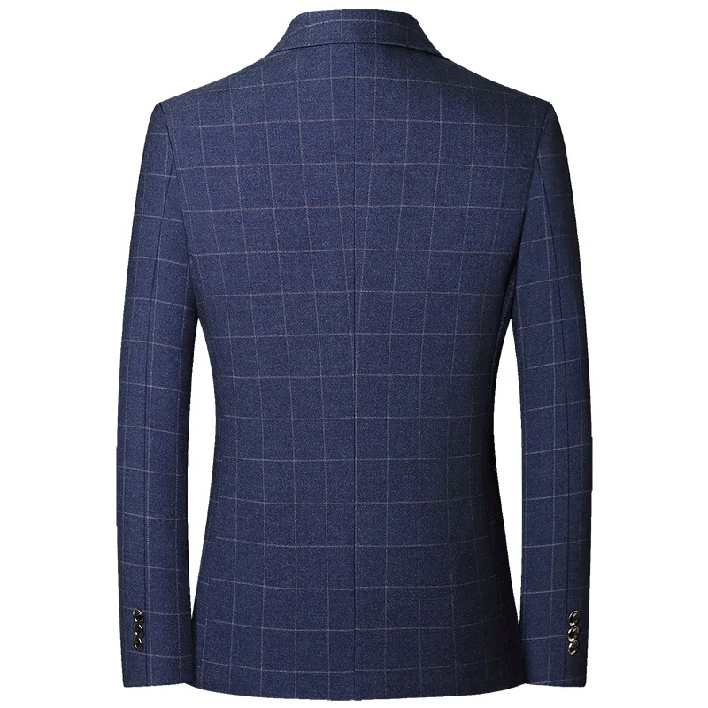 Spring Autumn Checkered Non-iron Men Suit Jacket Slim Fit Asian Size