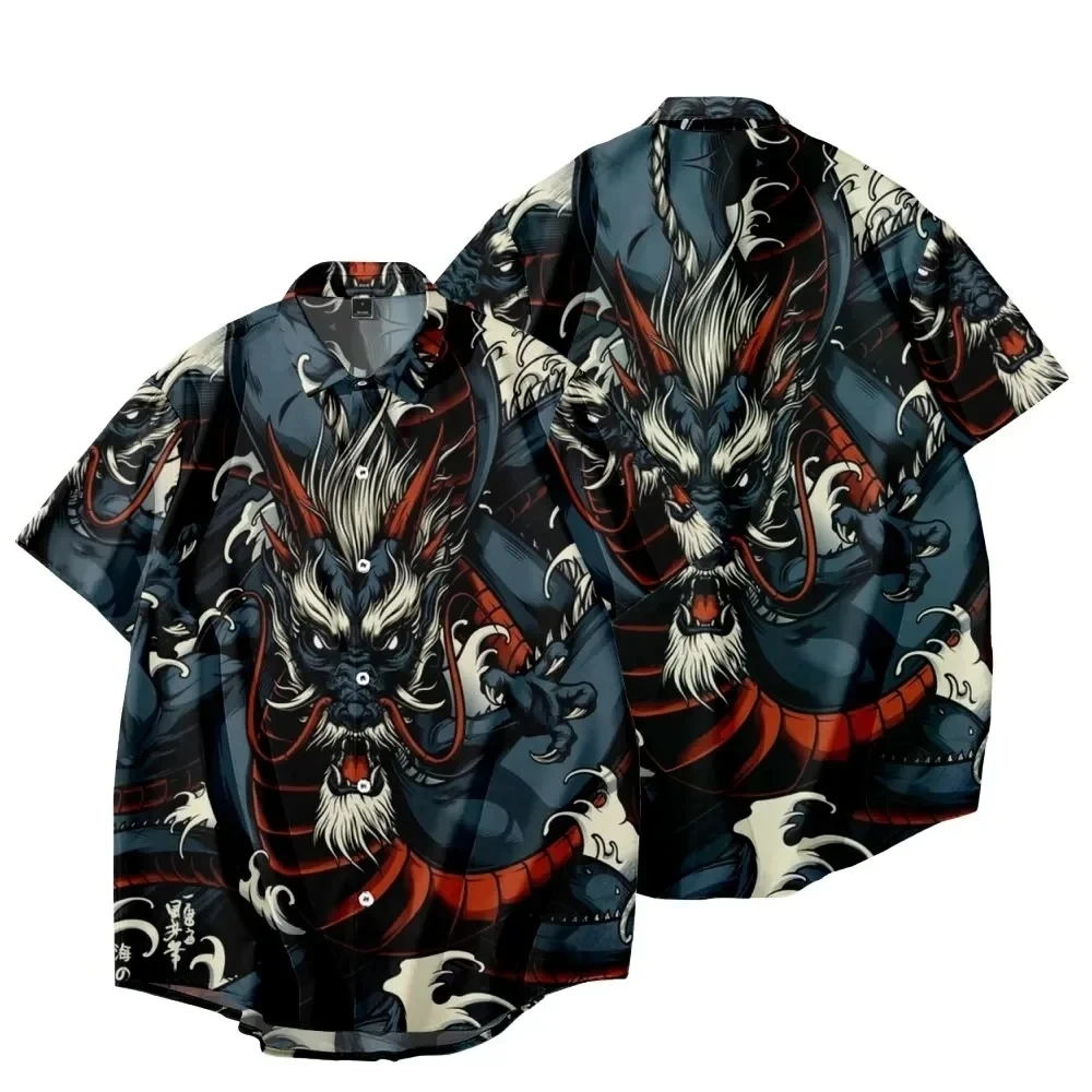 

Hawaiian 3D Print Vintage Dragon Style Shirts Casual Oversized Short Sleeve Fashion Single-Breasted Blouses Trend Men Clothing