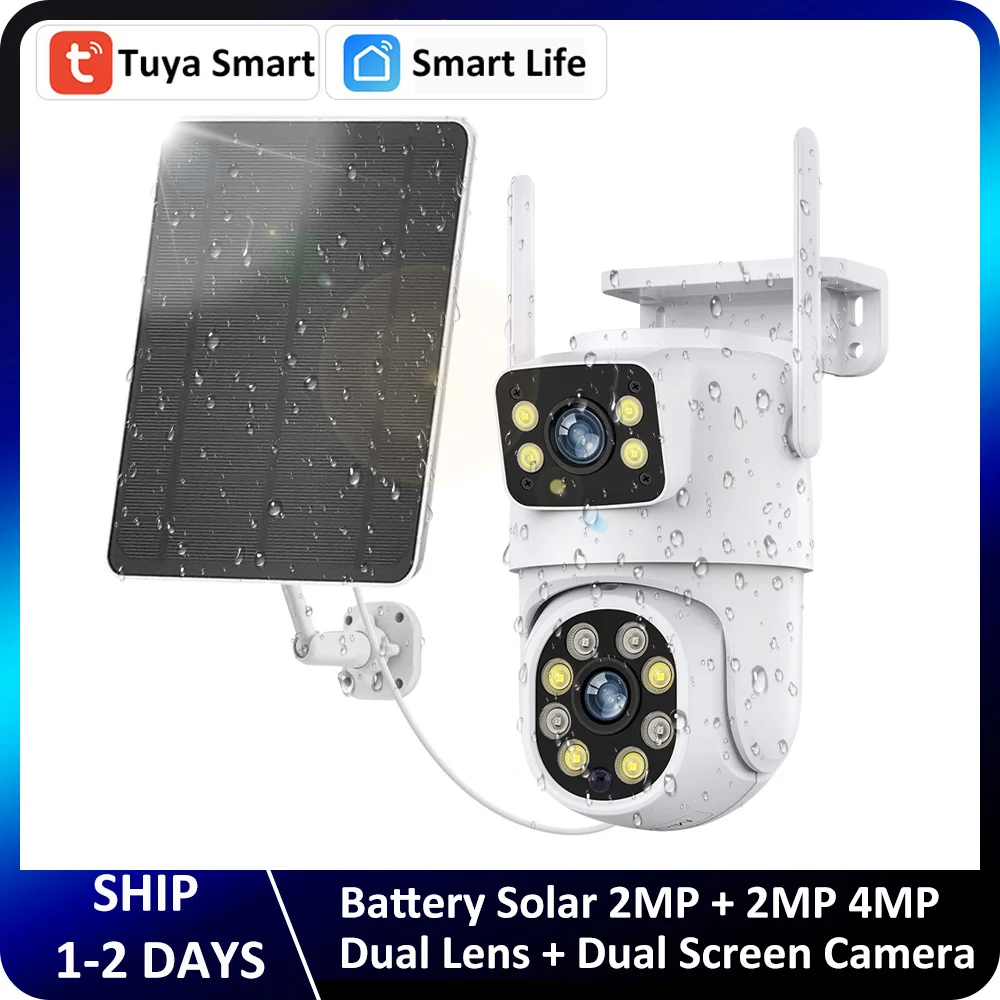 Tuya 4MP Battery Solar Dual Lens Screen WiFi Motion Tracking PTZ Surveillance Color Night Vision Security CCTV Outdoor IP Camera Tuya 4MP Battery Solar Dual Lens Screen WiFi Motion Tracking PTZ Surveillance Color Night Vision Security CCTV Outdoor IP Camera