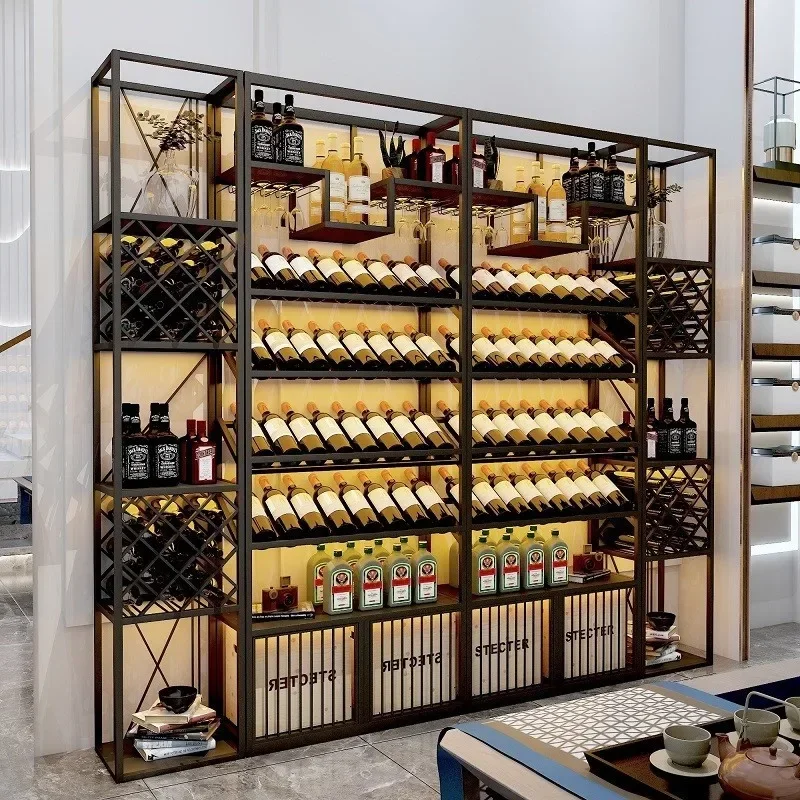 Glass Display Whiskey Cellar Liquor Coffe Organizer Assemble Cabinet Bar Furniture Wine Wall Modern Shelf Vitrina Bottle Storage