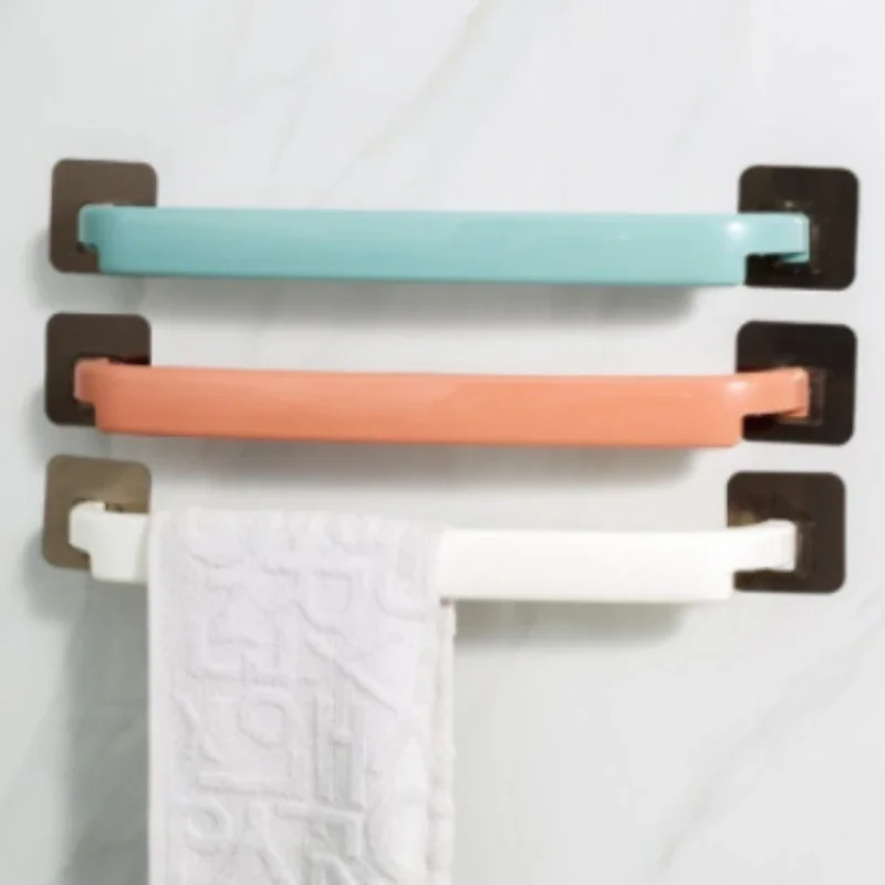 Adhesive Towel Rack Bathroom Towel Bar Shelf Wall Mounted Towels Hanger Toilet Suction Cup Holder Kitchen Bathroom Organizer