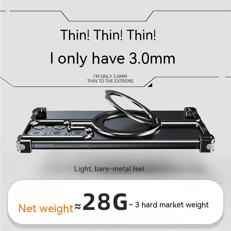 For Samsung Galaxy S24 S23 Ultra Metal titanium aluminum  Magnetic Magsafe cases Sport Ring phone holder Bumper Protective cases