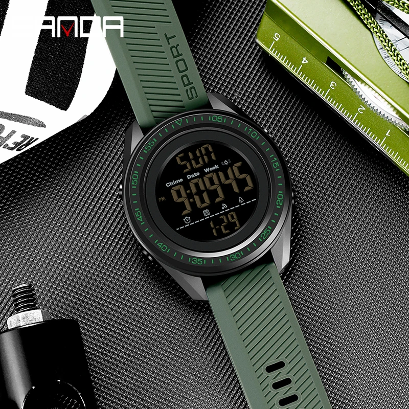 SANDA Multifunctional Shockproof Men Military Watch HD LED Digital Display Electronic Watches Calorie Mountaineering Alarm Clock