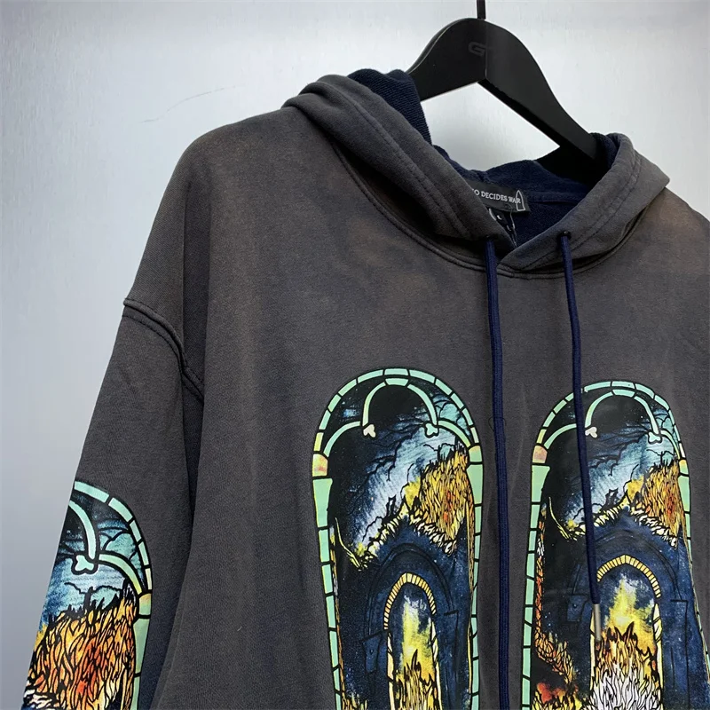 Free shipping pure cotton indigo blue WHO DECIDES WAR hoodie for men's casual loose fit hoodies