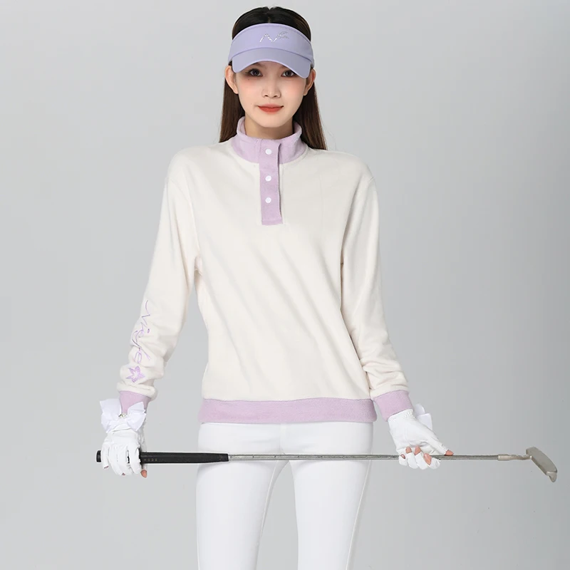 Winter Golf Women's Hoodie Round Neck Cashmere Wool Warm Top Outdoor Sports Suit