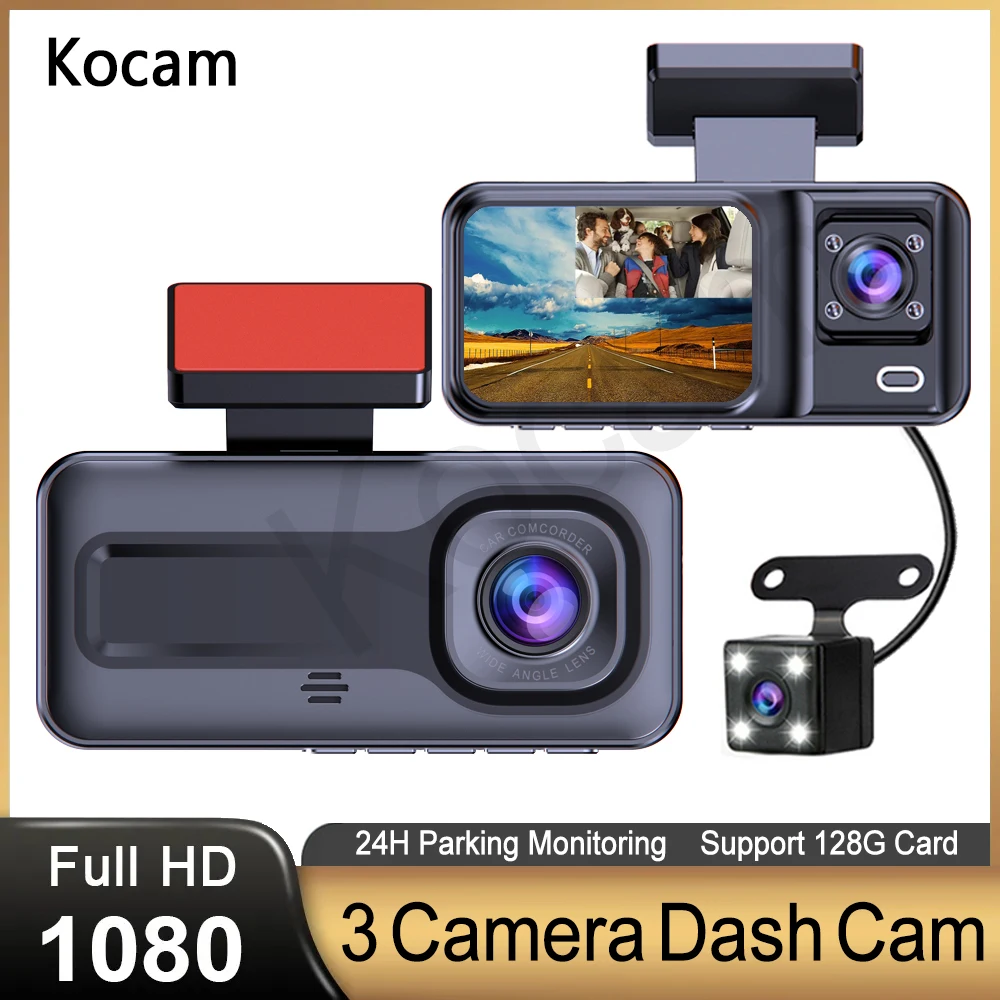 

3 Channel Car DVR HD 1080P 3 Lens Car Video Recorder Three Channel DVRs Video Registrator Dash cam 24H Parking Monitor Black Box
