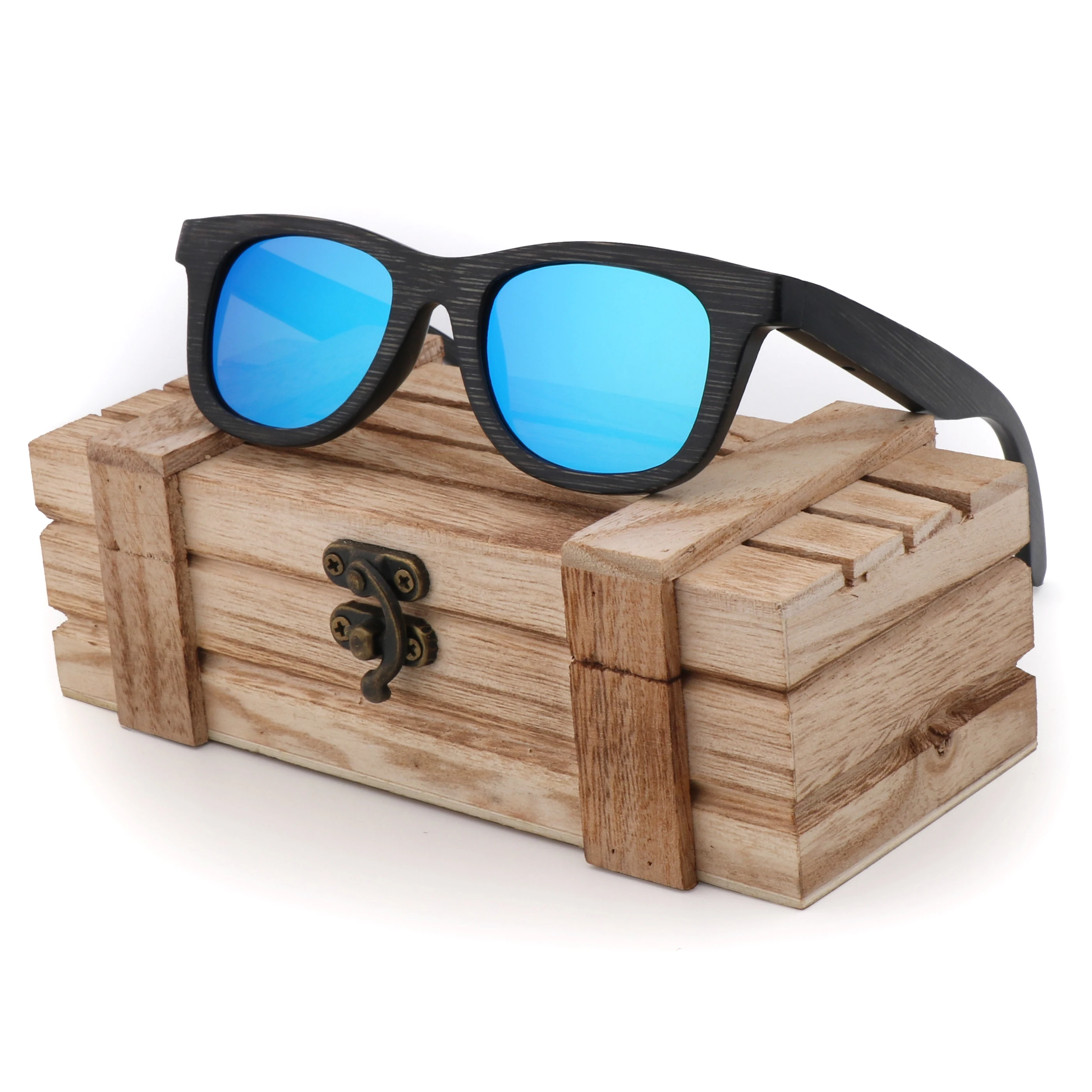 

Black Bamboo Frame Sunglasses Children Fashion Sun Glasses UV400 Polarized Designer Vintage with Wooden Case
