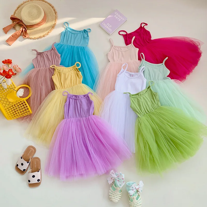 

Милое Сетчатое платье принцессы для маленьких девочек, Модное бальное платье без рукавов на бретелях, женские платья