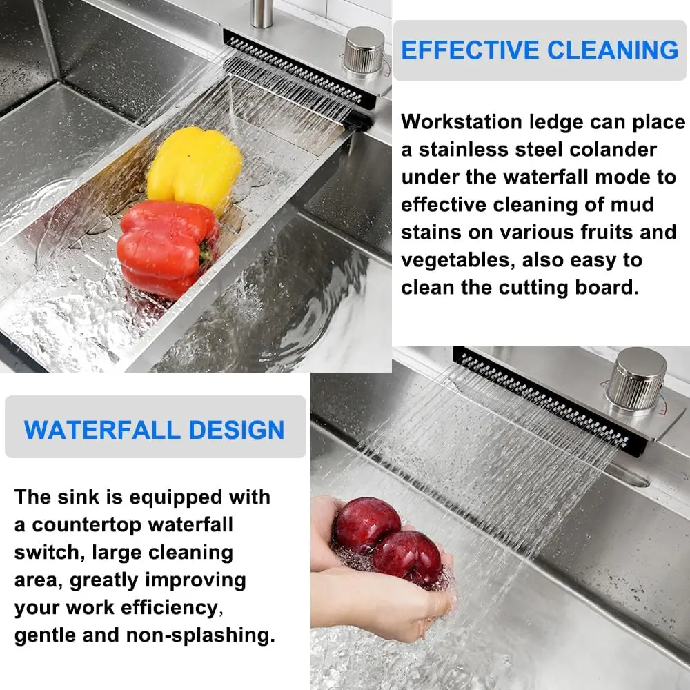 33x22 Drop in Kitchen Sink with Waterfall Faucet Single Bowl 16 Gauge Stainl 4