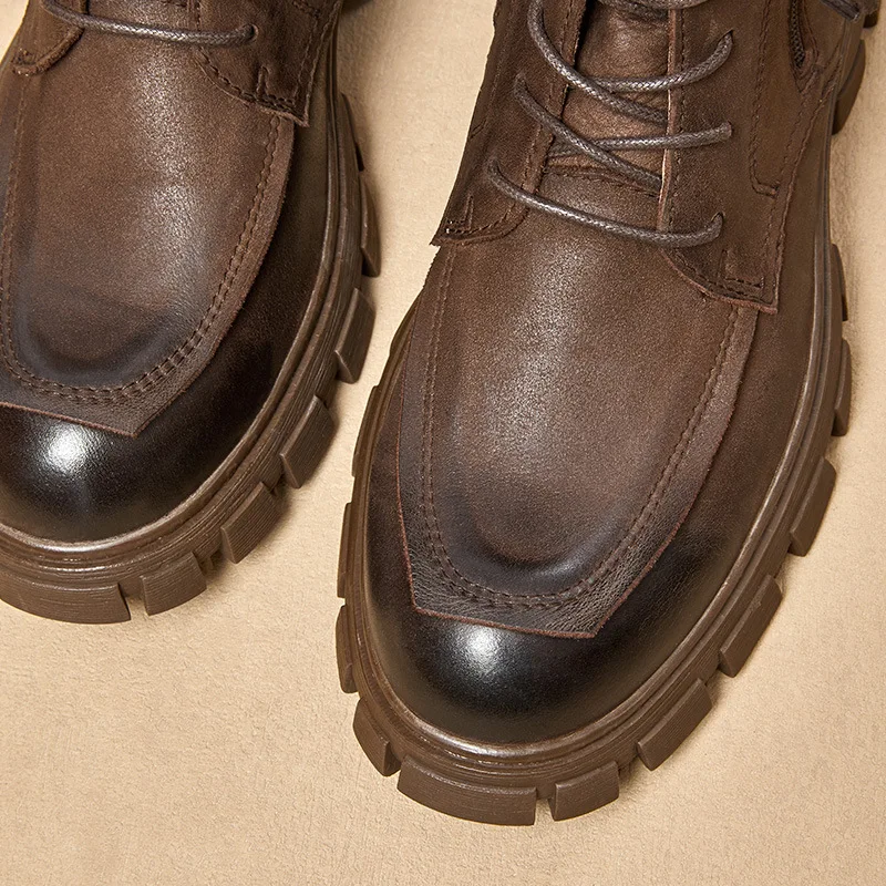 Motorcycle Boots Male Ankle Boots Mens High Quality Genuine Leather Boots Men All-match Cowhide Retro Men Shoes Autumn Winter