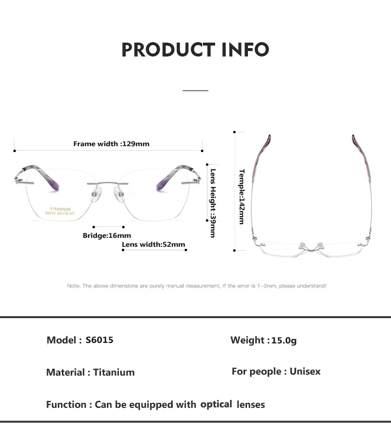 Oveliness Women's Rimless Flat Top Oval Titanium Eyeglasses Style