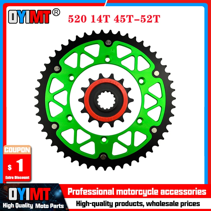 

520 Chain 14T 45T-52T Motorcycle Front & Rear Sprocket For KAWASAKI KLX250SDF KLX250SEF KLX250S KLX 250 SDF SEF S
