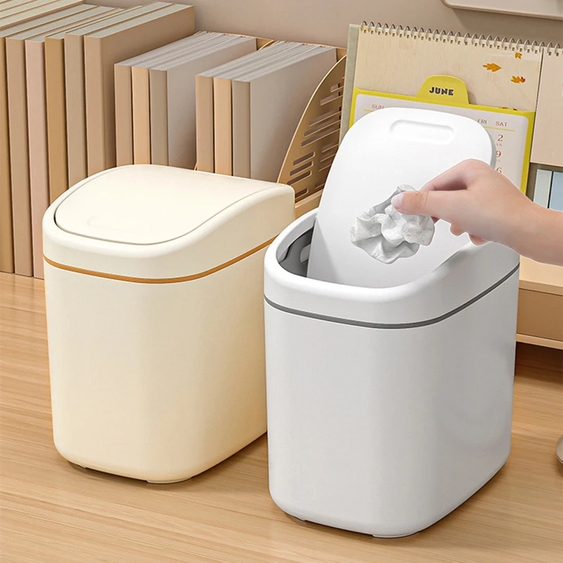 Plastic Dustbin Shake Cover Desktop Trash Can Small Mini Garbage Can For Home Office Waste Bins Household Cleaning