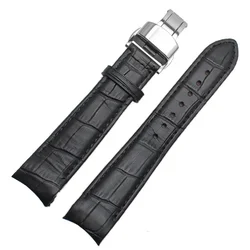 Elegant Arc Interface Calf Genuine Leather Watch Band (Multiple Sizes Available) - 20mm (Black - Black - Silvery)