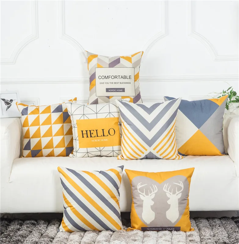 

Yellow Geometric Pillowcase45x45 Cotton Linen Cushion Cover Sofa Cushions Decorative Throw Pillows Nordic Home Decor Pillowcover