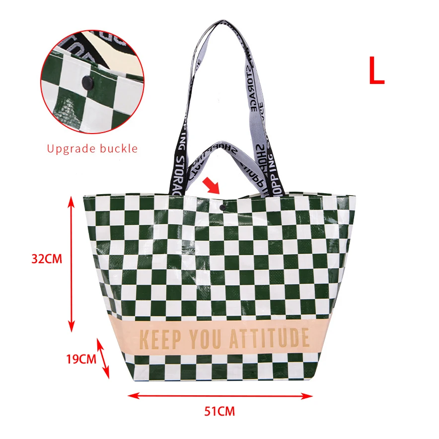Portable PP Woven Fashion Women\'s Shopper Bag Reusable Foldable Eco-Friendly Grocery Tote Female Shopping Shoulder Bags Handbags