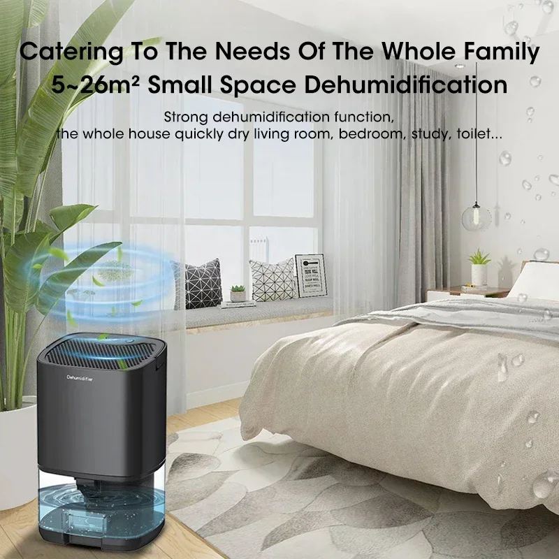 Portable Quiet Air Dehumidifier 2000ml with Deodorizer, EU/US Plug Moisture Absorber for Home Bedroom Office Kitchen Air Dryer