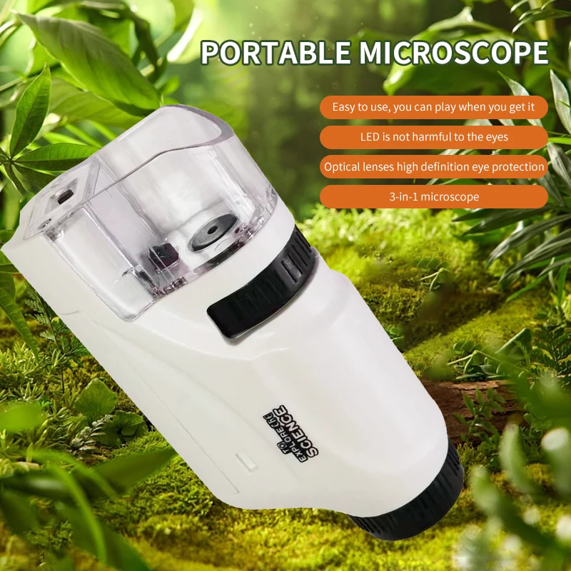 Compact LED Pocket Microscope Kit for Kids' Science Experiments (60-120x Magnification)