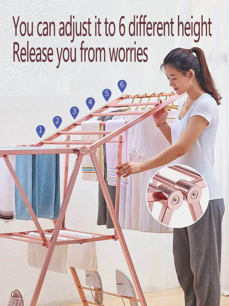 Laundry Rack Standing Laundry Clothes Drying Rackl Laundry Dryer Foldable Cloth Clothing Aluminum Modern Folding Single Outdoor 6