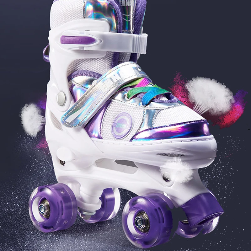 4 Wheels Skates Double Row Roller Skate Shoes Adjustable Size Beginner Kids Outdoor Skating Inline Skate Shoes Ice Rink Training