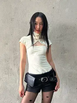 American fashion y2k millennium spice button design feeling restoring ancient ways new harajuku short-sleeved blouse in summer 1