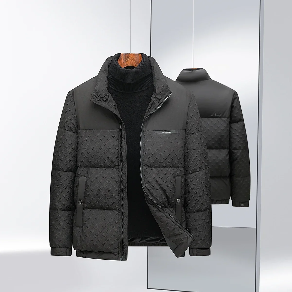 thumbnail image 1 of Chaqueta de plumón con textura de burbujas para hombre, invierno 2024, nueva chaqueta de plumón de pato blanco, informal, de negocios, con cuello alto, 1 of 5