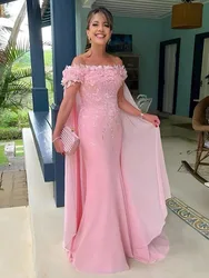 With Cape Wedding Guest Dress Off The Shoulder Appliqued Chiffon Mother of the Bride Dress Wedding Guest Formal Occasion