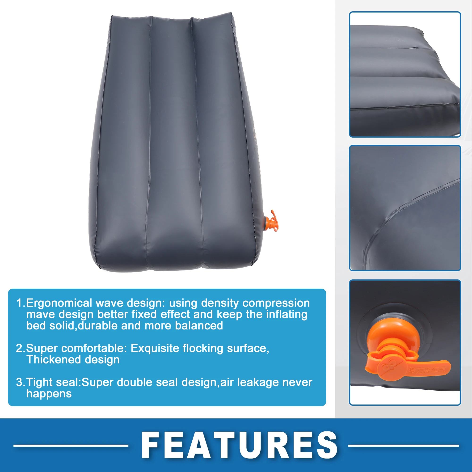 UXCELL Car Front Seat Inflatable Mat Comfortable Car Inflatable Mattress Sleeping Mat for Napping Travel Deep Gray