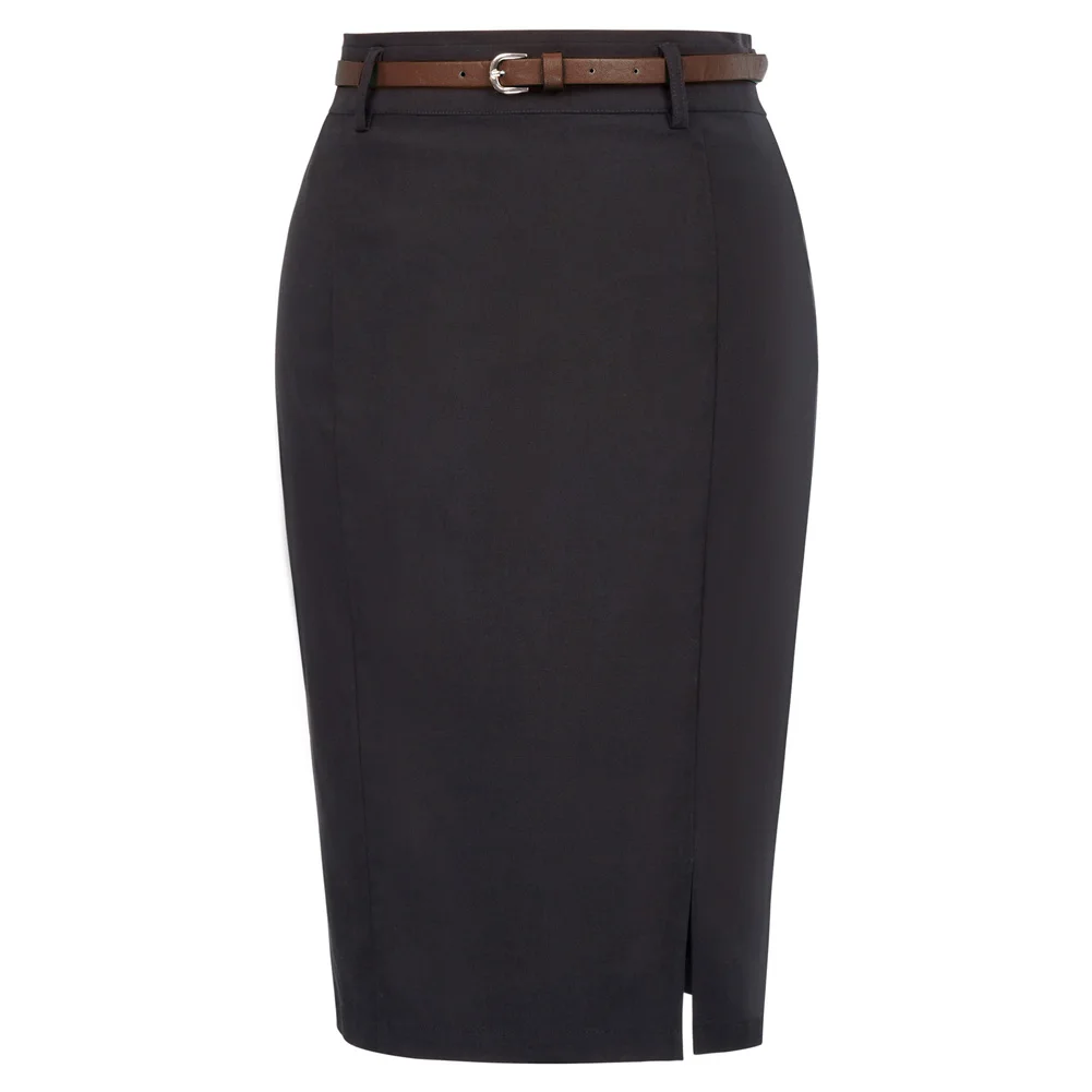 KK Women's Business Casual Bodycon Pencil Skirt With Belt Solid Midi Hip Wrapped Knee Length Skirts Wear To Work Office Lady A30