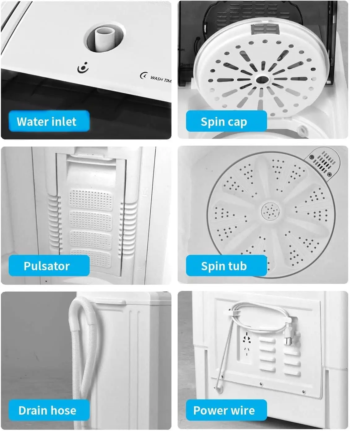 21LBS Portable Washing Machine, Washer(14LBS) and Spinner(7LBS), Mini Compact Twin Tub Washer and Dryer Combo with Pump Draining 4