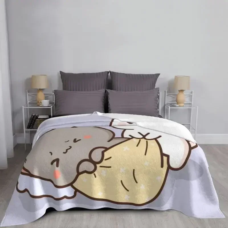 Peach and Goma Mochi Cat Blanket Fashion Soft Fleece Spring Warm Flannel Throw Blankets for Sofa Outdoor Bed Bedspread Bedspre 3