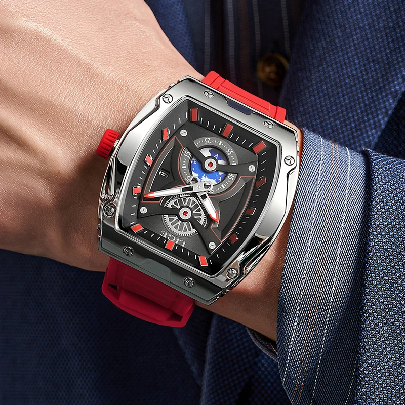 LIGE Fashion Luxury Quartz Man Watches Casual Silicone Strap Sport Square Watch for Men Military Waterproof Auto Date Wristwatch