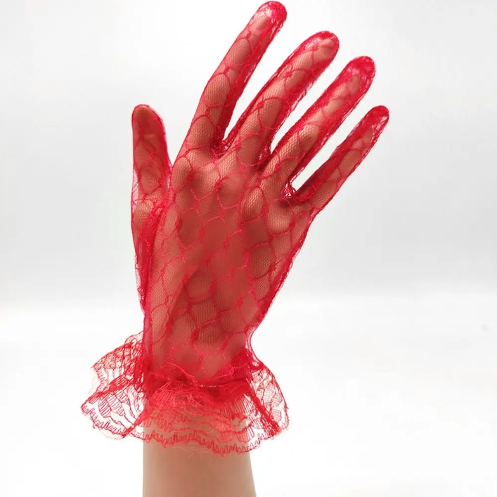 White mesh fingered short bridal gloves, sexy transparent wrist length Wedding gloves, suitable for women's wedding accessories