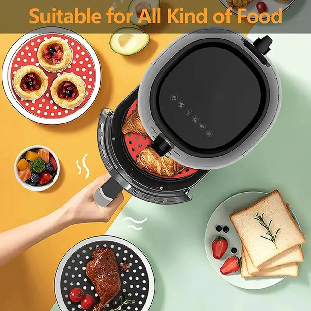 Air Fryer Liner Mat 4PCS Silicone Air Fryer Liner Mat Non-stick Perforated Baking Multi-Specification Mat Accessories Bakeware Silica Gel