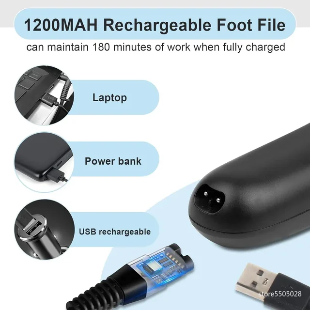 Electric Callus Remover Professional Foot File Grinder Pedicure Machine Rechargeable Heel Cracked Dead Skin Scrubber 3 Heads 5