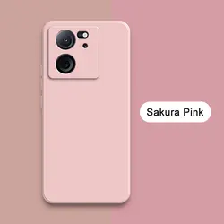 Square Liquid Silicone Waterproof Phone Case with Camera Protection - Soft Back Cover for Xiaomi 13 Pro (Sakura Pink)