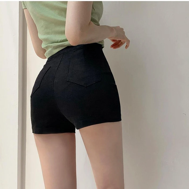 GIDYQ 여성용 데님 반바지, 한국 캐주얼 스트리트웨어, 스트레치 슬림 반바지, Y2K 백 여성 하이웨이스트 청바지, 여름 신상