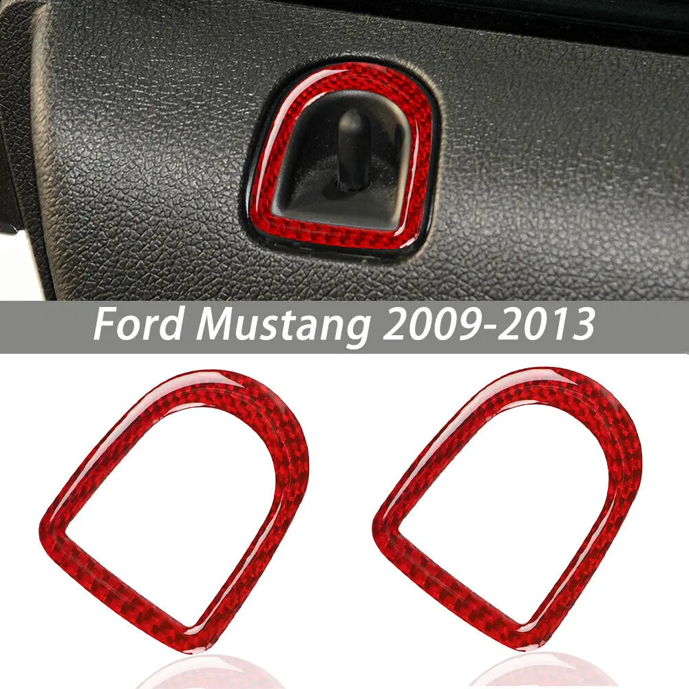 

2Pcs For Ford Mustang 2009-2013 Red Carbon Fiber Door Lock Pins Frame Cover Interior Mouldings Trim
