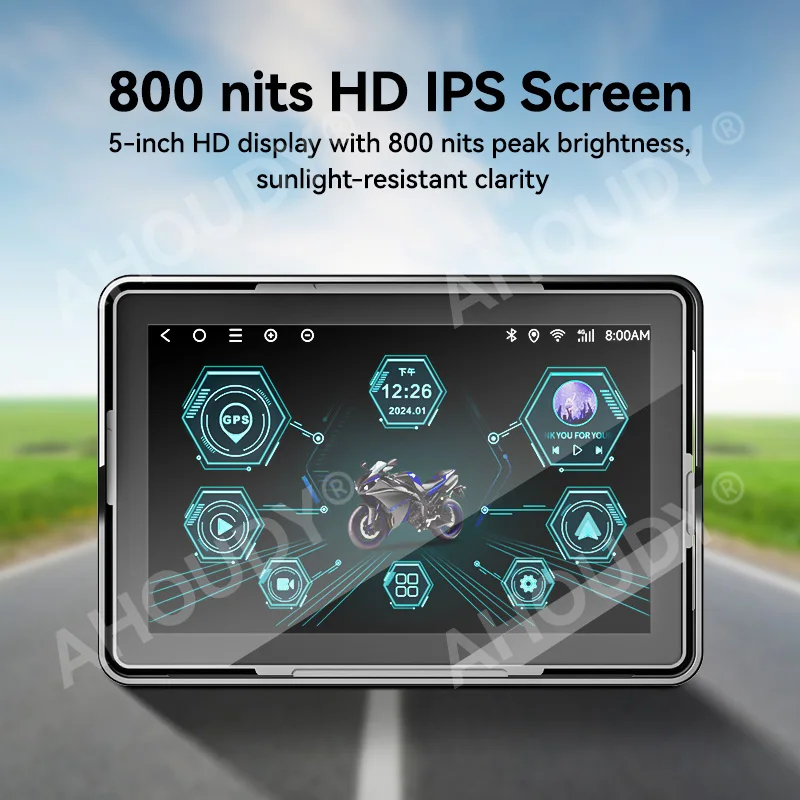 5 inch motorcycle navigation display motorcycle navigation screen wireless Apple Carplay Android Auto dual Bluetooth waterproof screen